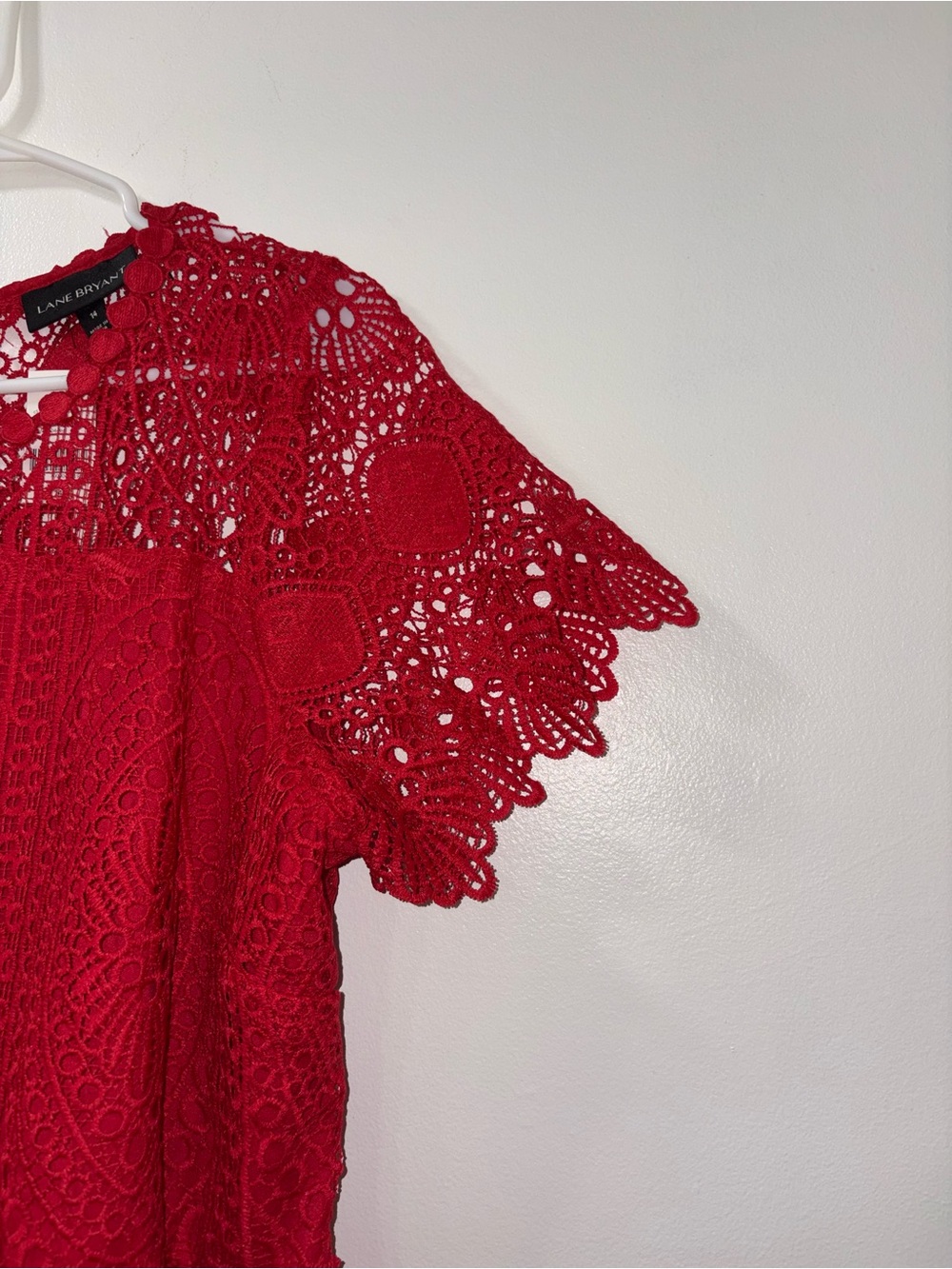 Lane Bryant Red scalloped lace peplum top with short sleeves Size 14 NWT - Picture 5 of 8